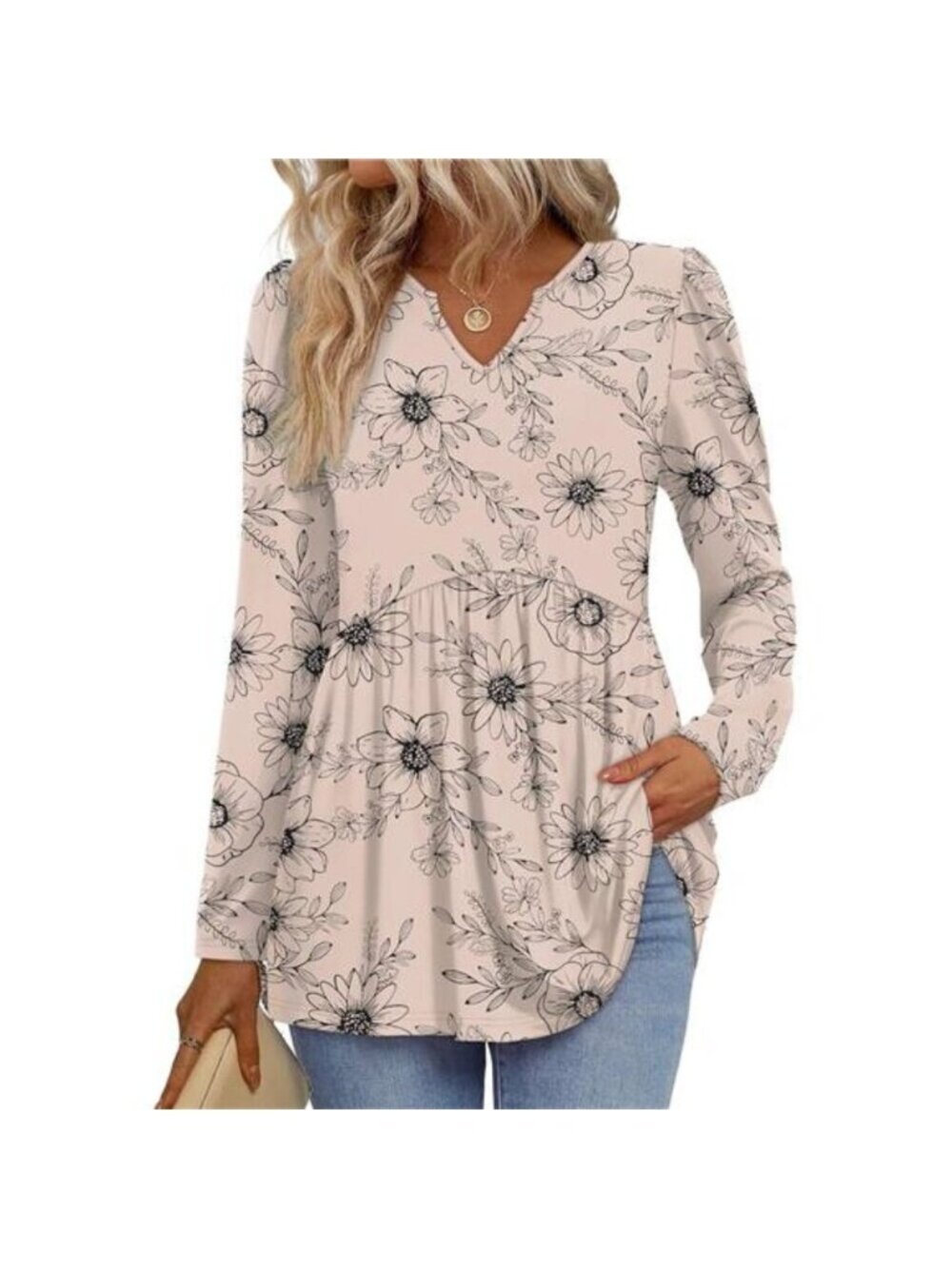 Womens Tops Long Sleeve Fall Shirts Babydoll Peplum Tops for Women V